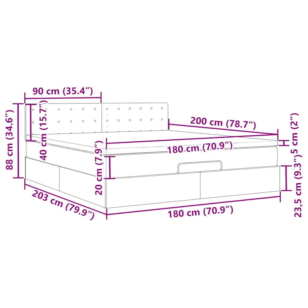 Ottoman-Bett mit Matratze & LEDs Hellgrau 180x200 cm Samt