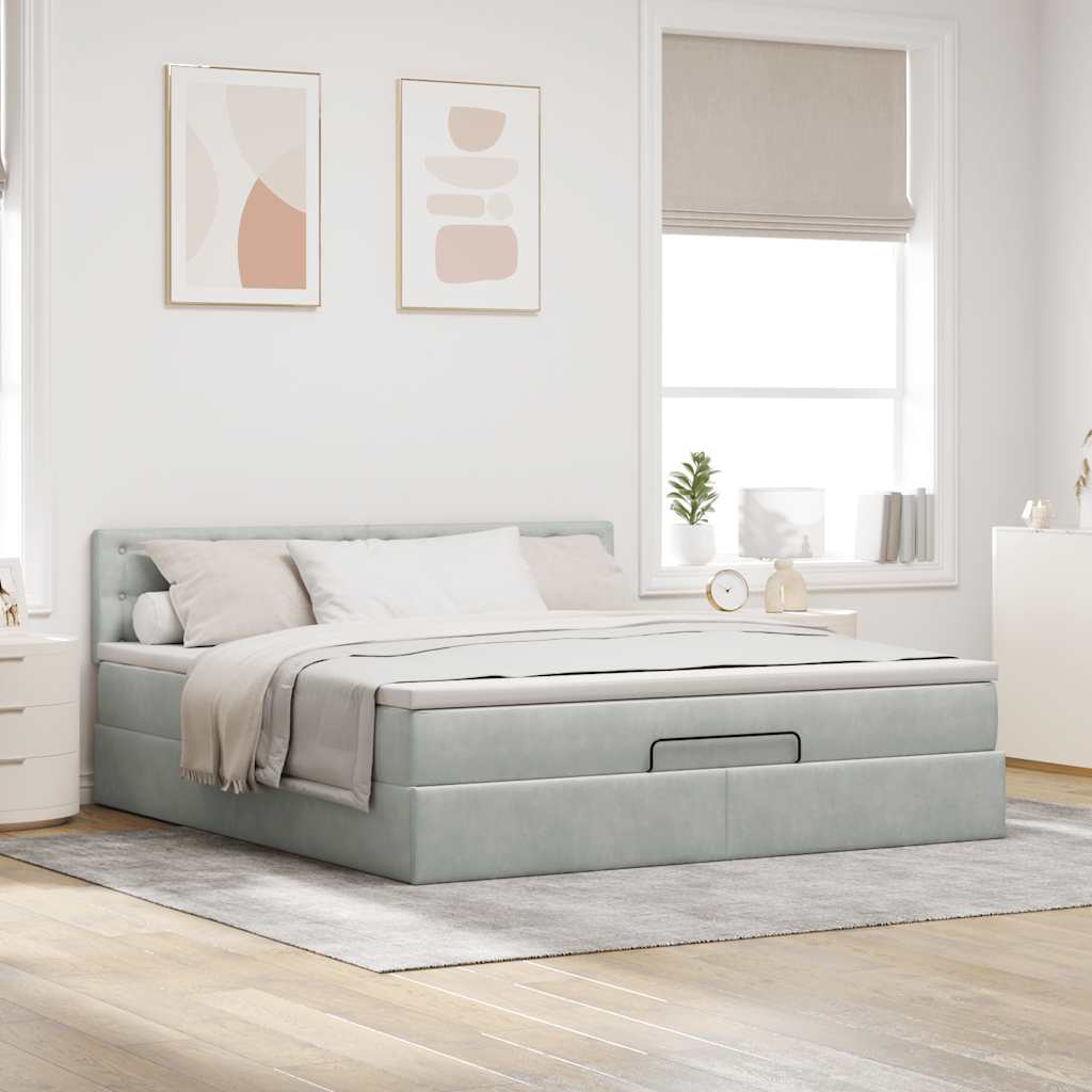 Ottoman-Bett mit Matratze & LEDs Hellgrau 180x200 cm Samt
