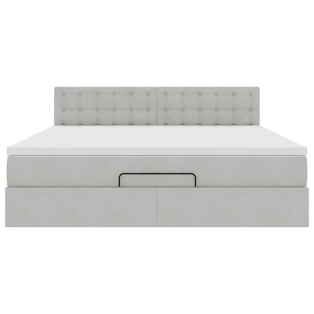 Lit ottoman avec matelas et LED gris clair 180x200 cm velours