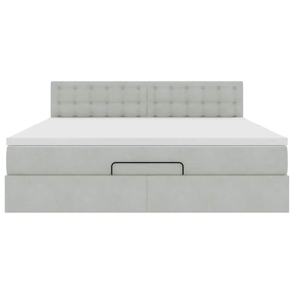 Ottoman-Bett mit Matratze & LEDs Hellgrau 180x200 cm Samt