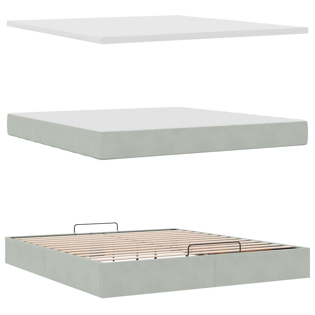 Lit ottoman avec matelas et LED gris clair 180x200 cm velours