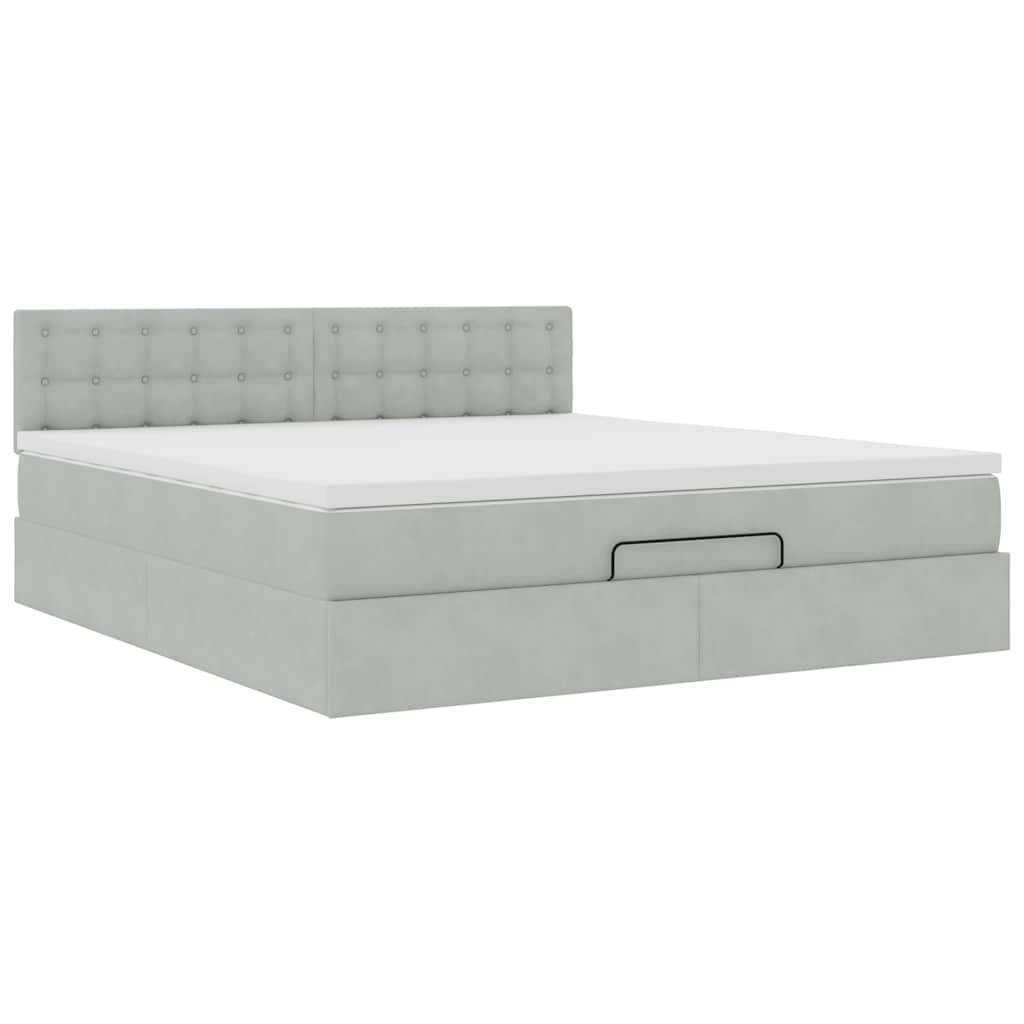 Lit ottoman avec matelas et LED gris clair 180x200 cm velours