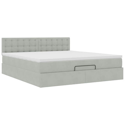 Ottoman-Bett mit Matratze & LEDs Hellgrau 180x200 cm Samt