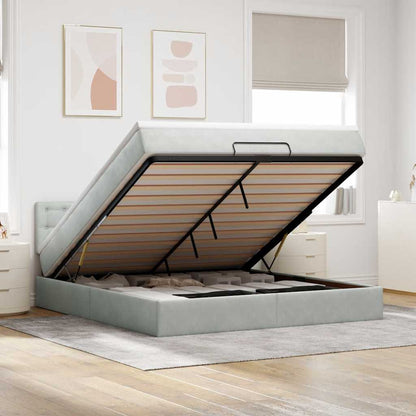 Ottoman-Bett mit Matratze & LEDs Hellgrau 180x200 cm Samt