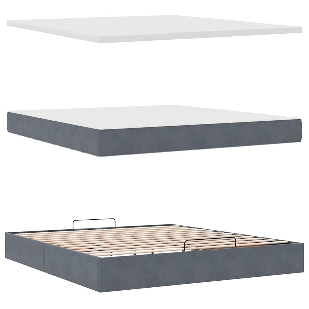 Lit ottoman avec matelas et LED gris foncé 180x200 cm velours