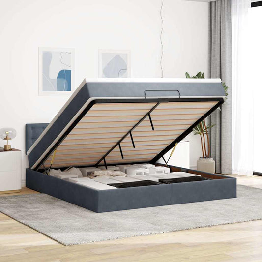 Lit ottoman avec matelas et LED gris foncé 180x200 cm velours
