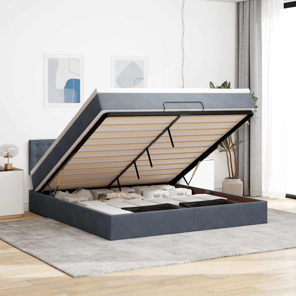 Ottoman-Bett mit Matratze & LEDs Dunkelgrau 180x200 cm Samt