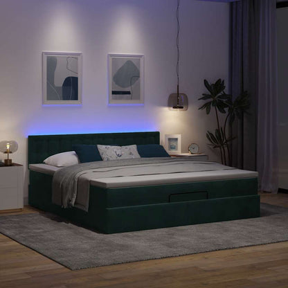 Ottoman-Bett mit Matratze & LEDs Dunkelgrün 180x200 cm Samt