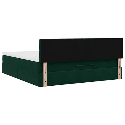 Ottoman-Bett mit Matratze & LEDs Dunkelgrün 180x200 cm Samt