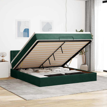 Ottoman-Bett mit Matratze & LEDs Dunkelgrün 180x200 cm Samt