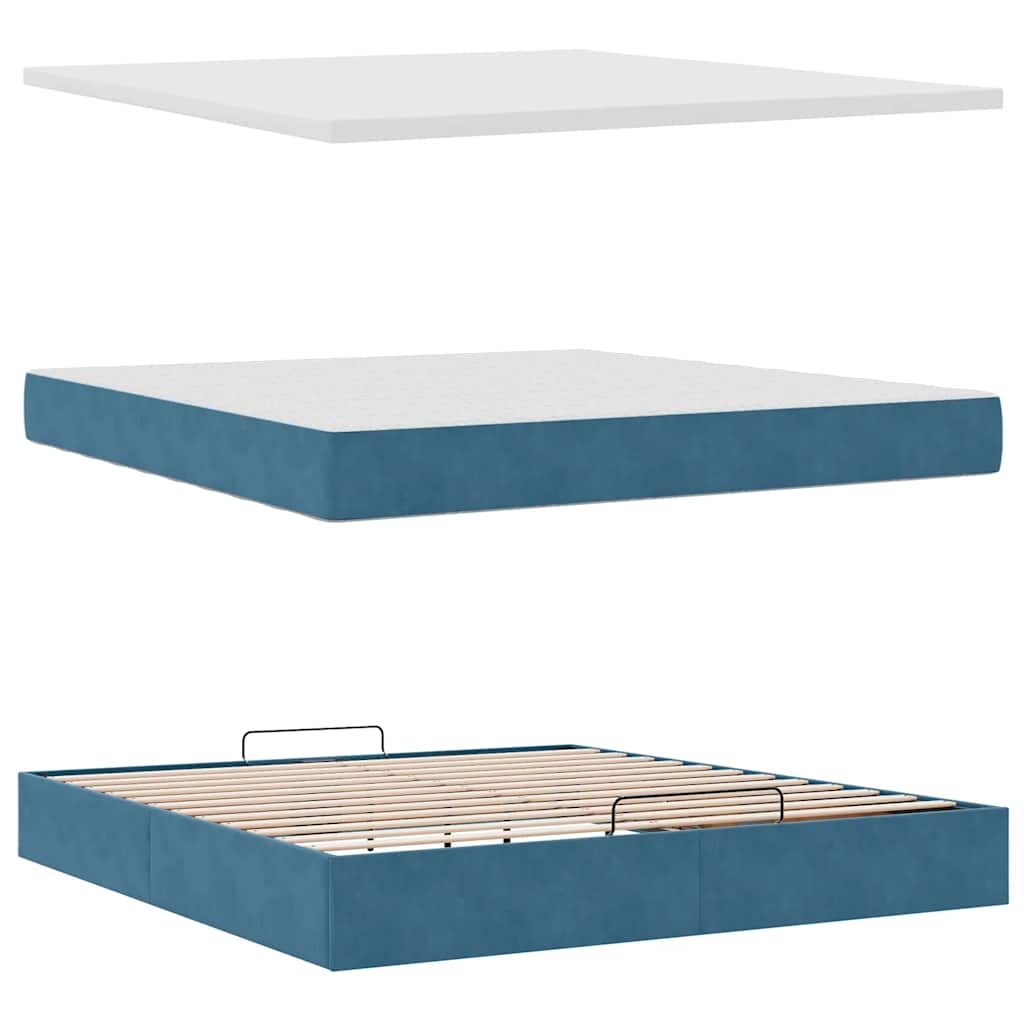 Lit ottoman avec matelas et LED bleu foncé 180x200 cm velours
