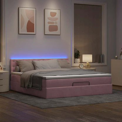 Ottomane Bett mit Matratze & LEDs Rosa 180x200 cm Samt