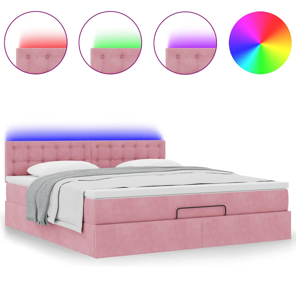 Ottomane Bett mit Matratze & LEDs Rosa 180x200 cm Samt