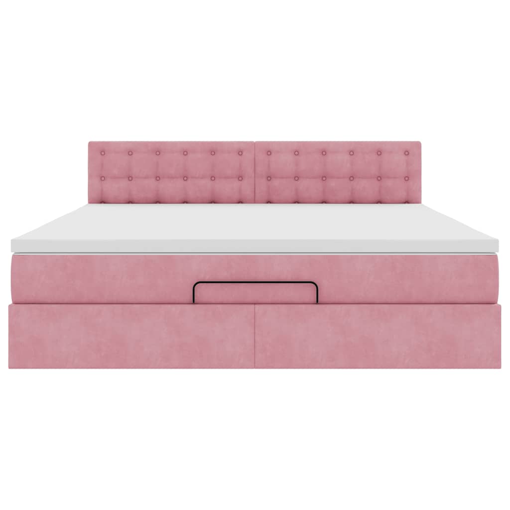Ottomane Bett mit Matratze & LEDs Rosa 180x200 cm Samt