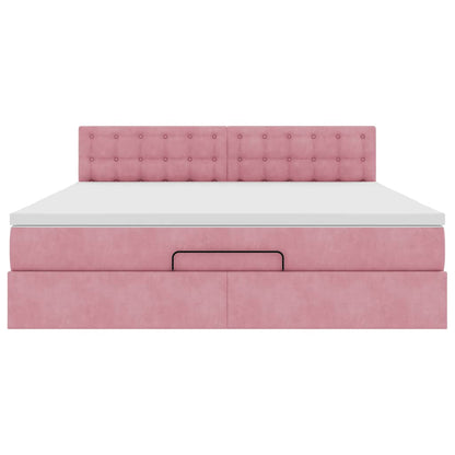 Ottomane Bett mit Matratze & LEDs Rosa 180x200 cm Samt