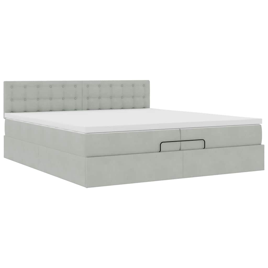 Ottoman-Bett mit Matratzen & LEDs Hellgrau 200x200 cm Samt