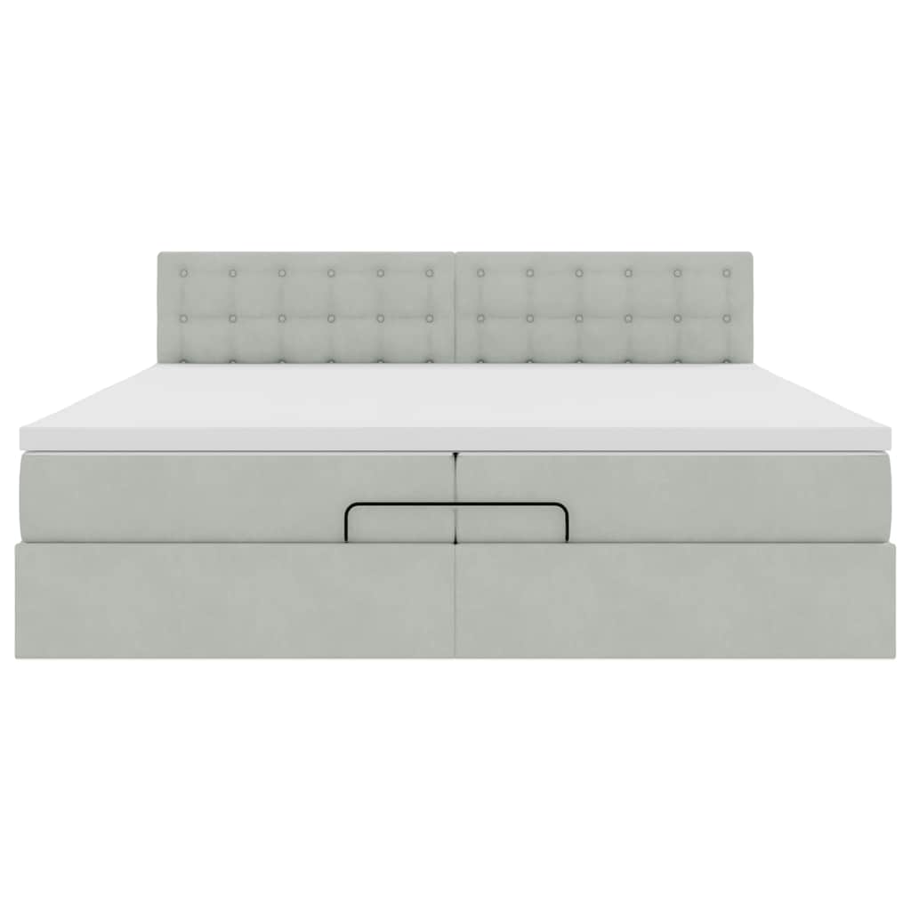 Ottoman-Bett mit Matratzen & LEDs Hellgrau 200x200 cm Samt