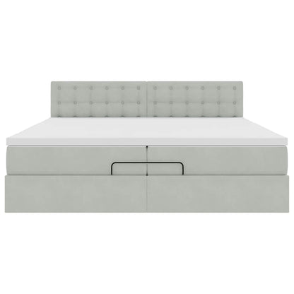 Ottoman-Bett mit Matratzen & LEDs Hellgrau 200x200 cm Samt