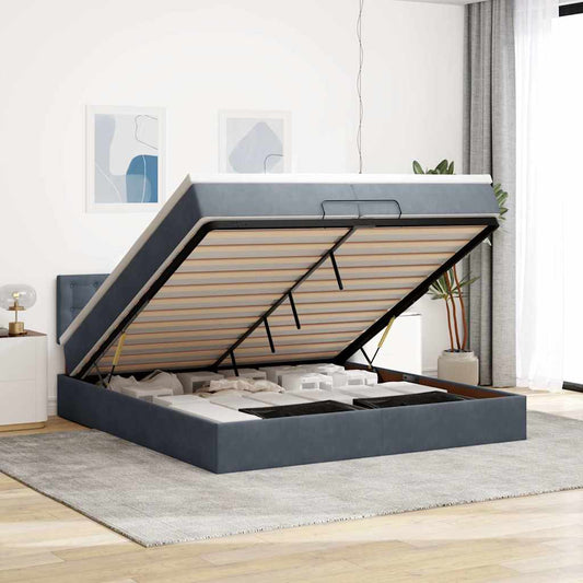 Ottoman-Bett mit Matratzen & LEDs Dunkelgrau 200x200 cm Samt
