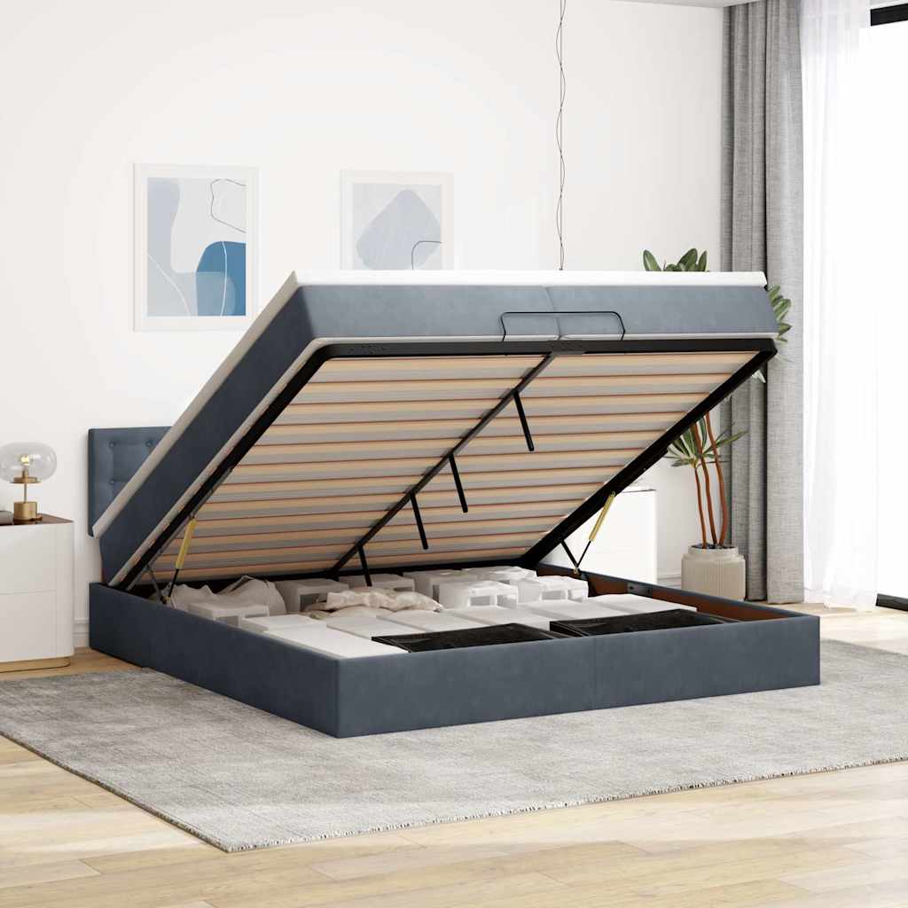 Ottoman-Bett mit Matratzen & LEDs Dunkelgrau 200x200 cm Samt