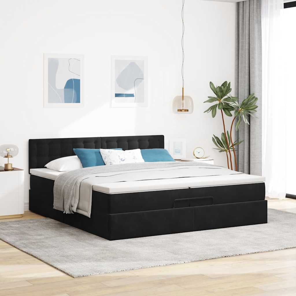 Ottoman-Bett mit Matratzen & LEDs Schwarz 200x200 cm Samt