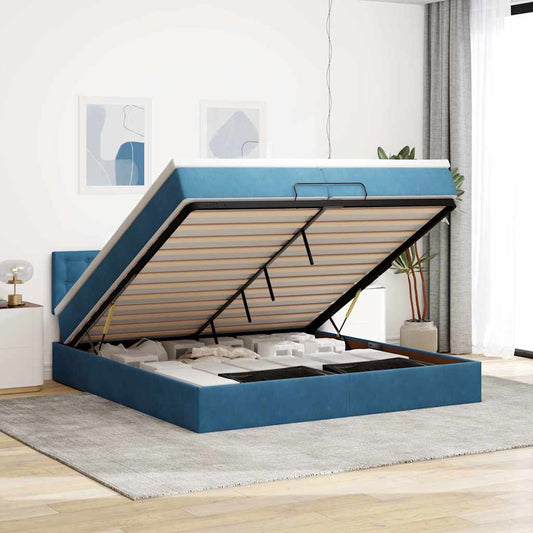 Ottoman-Bett mit Matratzen & LED Dunkelblau 200x200 cm Samt