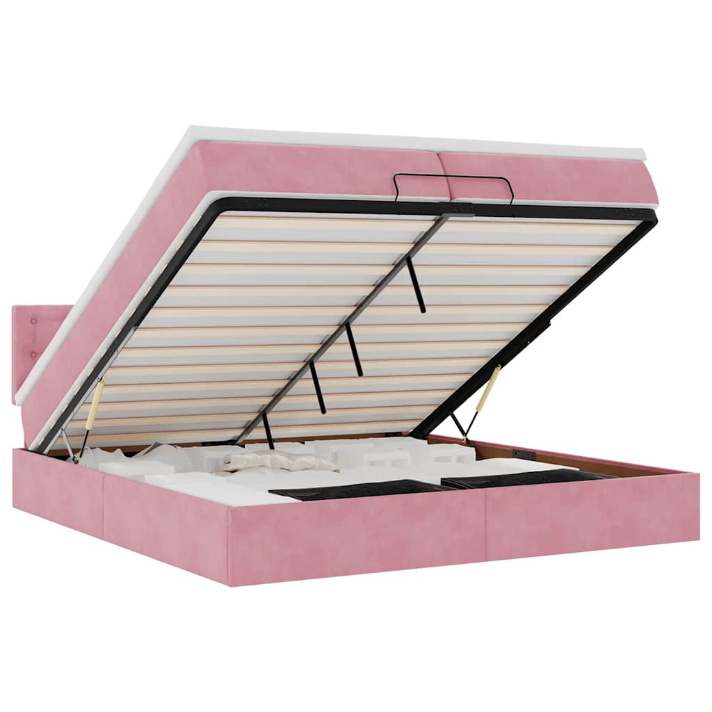 Ottoman-Bett mit Matratzen & LEDs Rosa 200x200 cm Samt