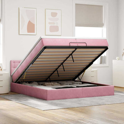 Ottoman-Bett mit Matratzen & LEDs Rosa 200x200 cm Samt