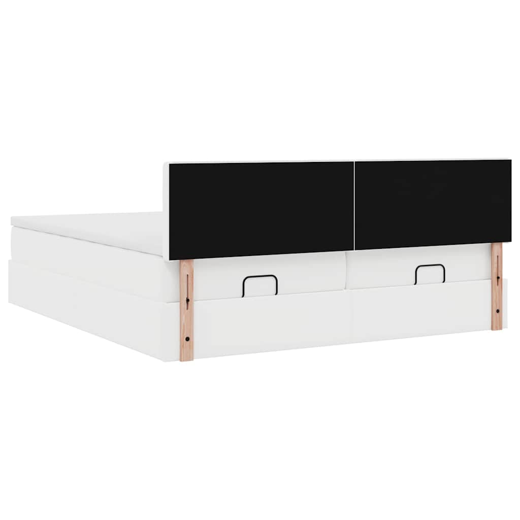 Ottoman-Bett mit Matratzen & LEDs Weiß 180x200 cm Kunstleder