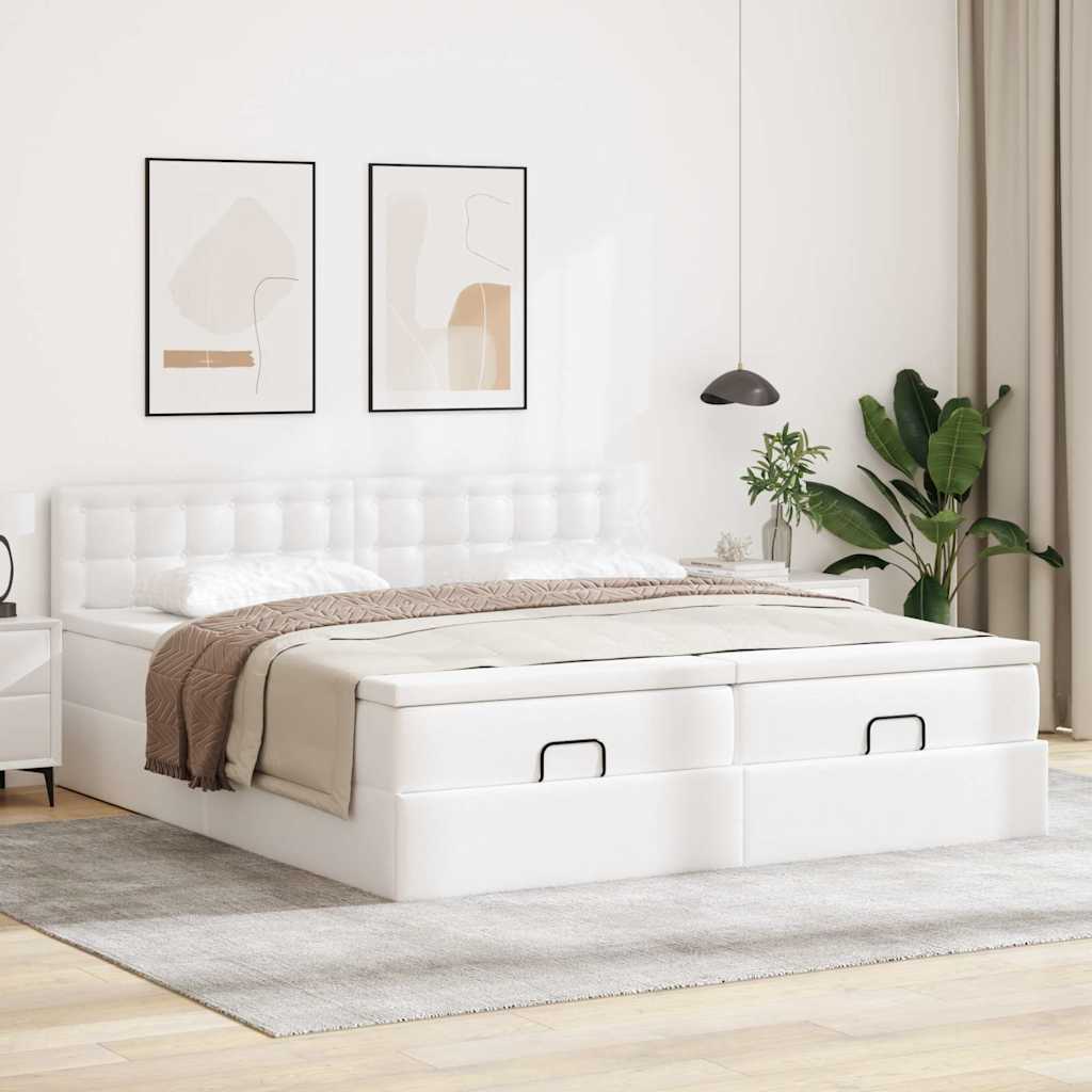 Ottoman-Bett mit Matratzen & LEDs Weiß 180x200 cm Kunstleder