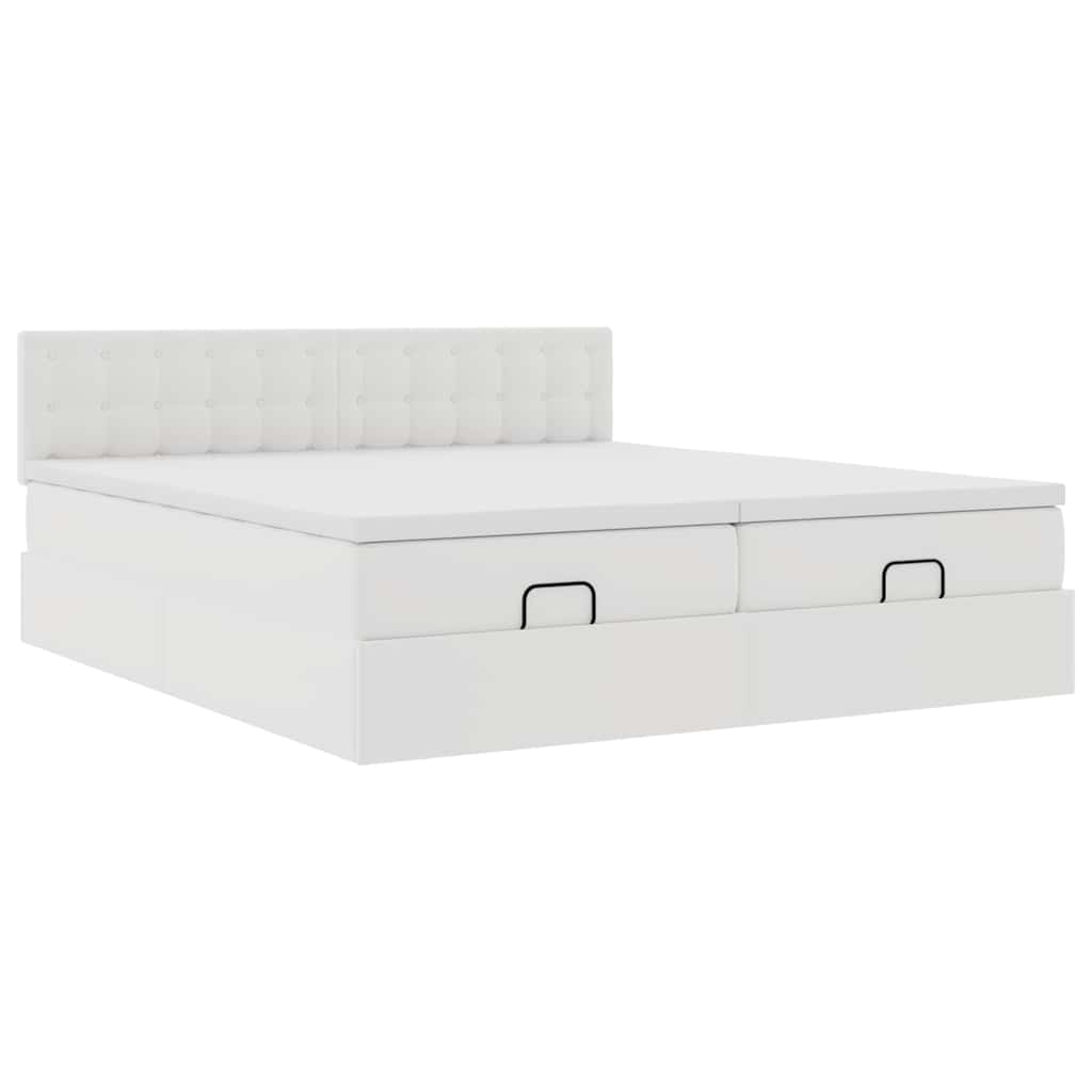 Ottoman-Bett mit Matratzen & LEDs Weiß 180x200 cm Kunstleder