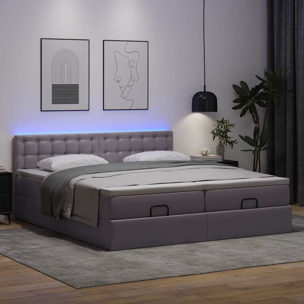Ottoman-Bett mit Matratzen & LEDs Grau 180x200 cm Kunstleder