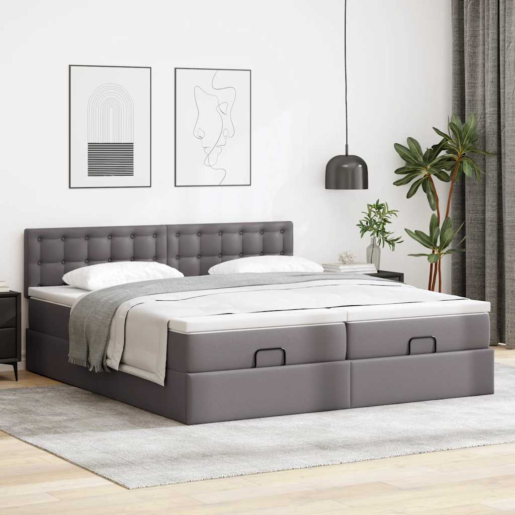 Ottoman-Bett mit Matratzen & LEDs Grau 180x200 cm Kunstleder