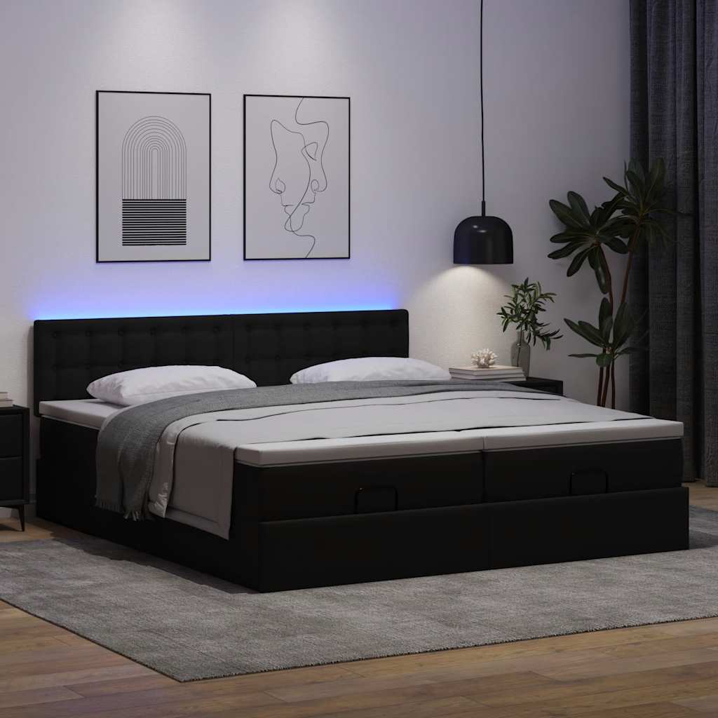 Lit ottoman avec matelas et LED Noir 200x200 cm simili cuir