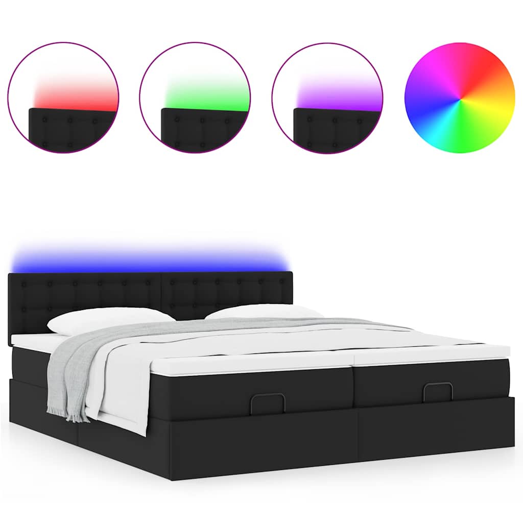 Lit ottoman avec matelas et LED Noir 200x200 cm simili cuir