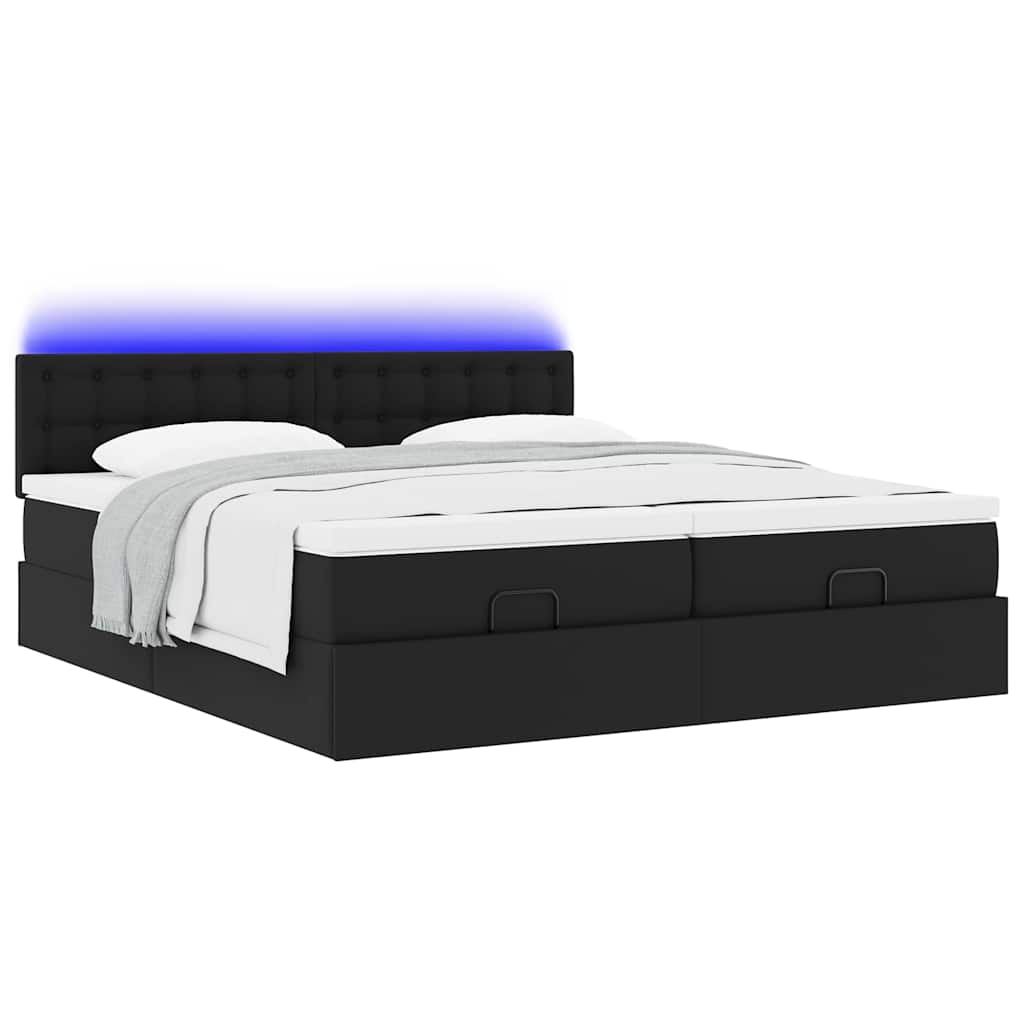 Lit ottoman avec matelas et LED Noir 200x200 cm simili cuir