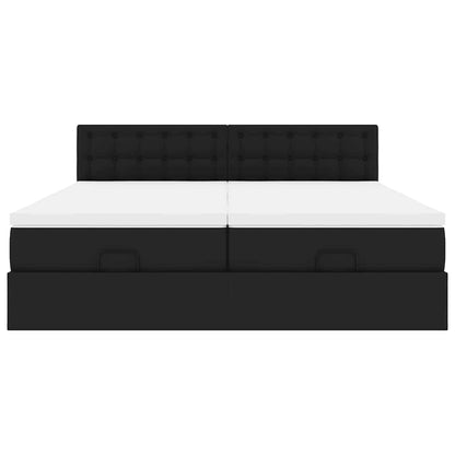 Ottoman-Bett mit Matratzen & LEDs Schwarz 200x200 cm Kunstleder