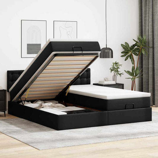 Lit ottoman avec matelas et LED Noir 200x200 cm simili cuir