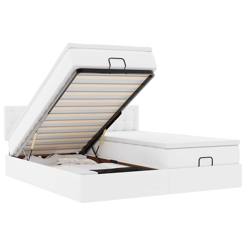 Ottoman-Bett mit Matratzen & LEDs Weiß 200x200 cm Kunstleder