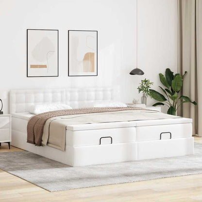 Ottoman-Bett mit Matratzen & LEDs Weiß 200x200 cm Kunstleder
