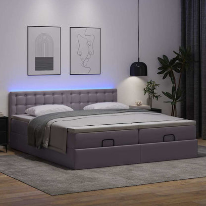 Ottoman-Bett mit Matratzen & LEDs Grau 200x200 cm Kunstleder