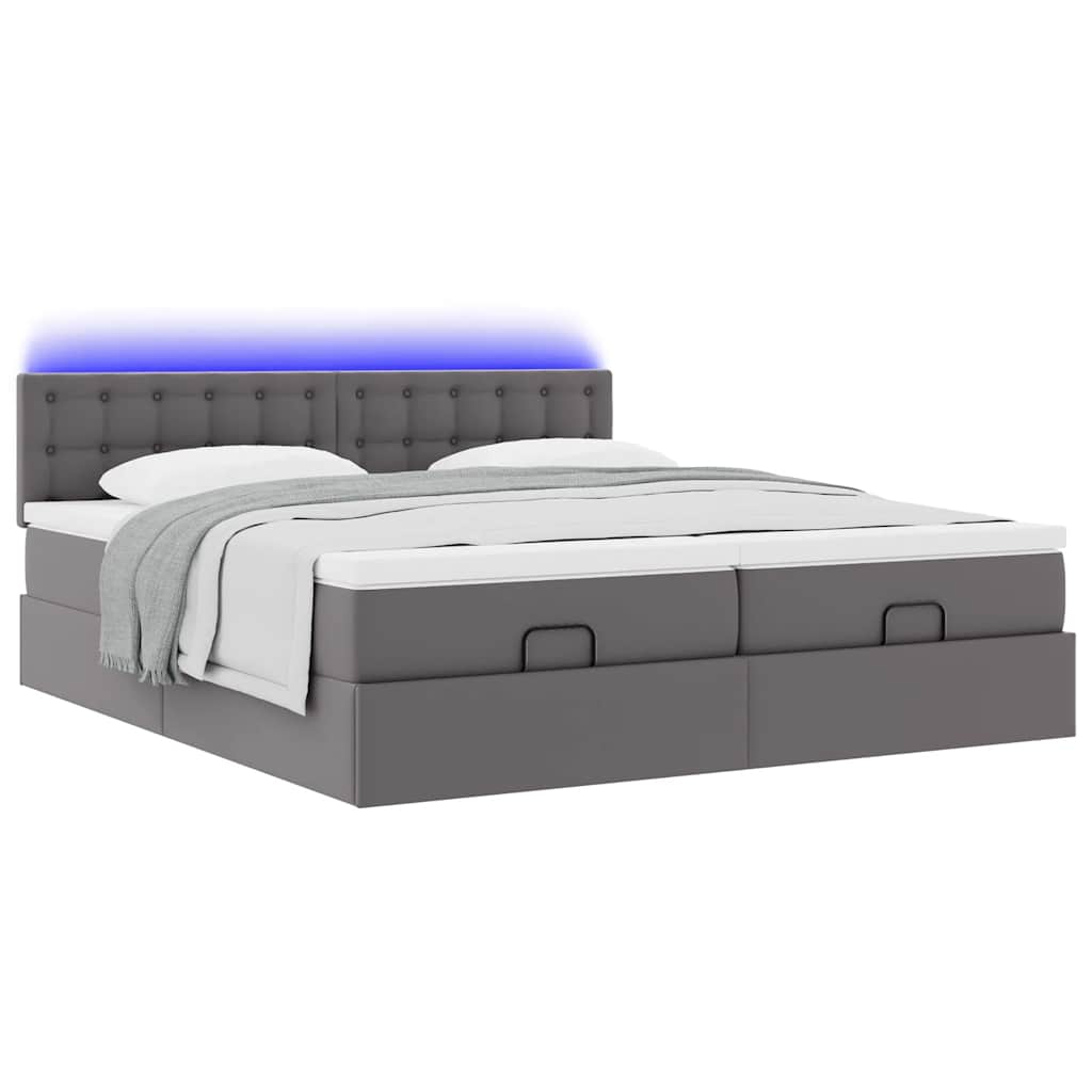 Ottoman-Bett mit Matratzen & LEDs Grau 200x200 cm Kunstleder