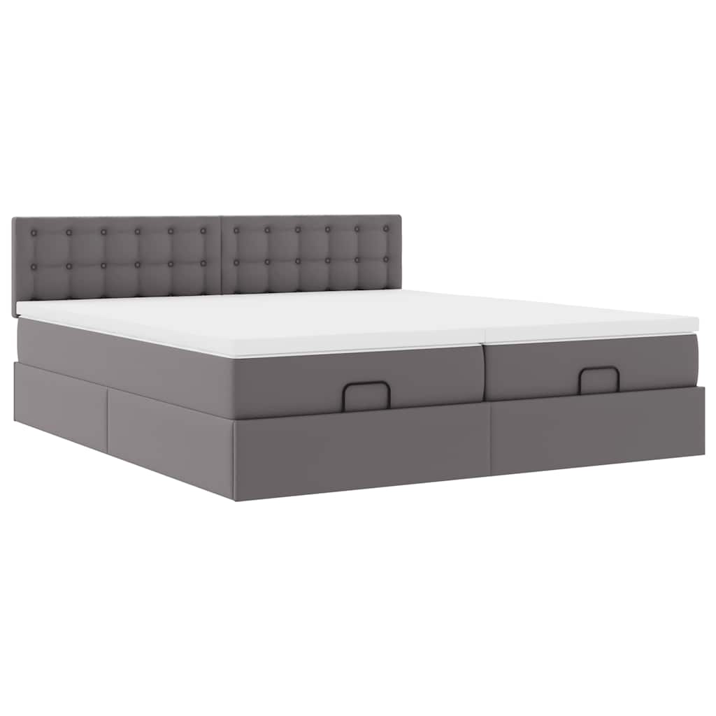 Ottoman-Bett mit Matratzen & LEDs Grau 200x200 cm Kunstleder