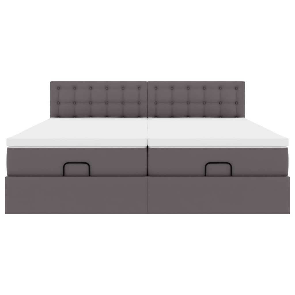 Ottoman-Bett mit Matratzen & LEDs Grau 200x200 cm Kunstleder