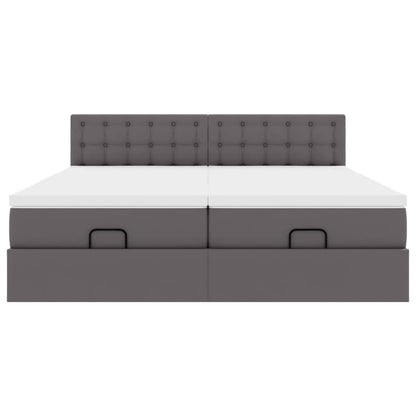 Ottoman-Bett mit Matratzen & LEDs Grau 200x200 cm Kunstleder