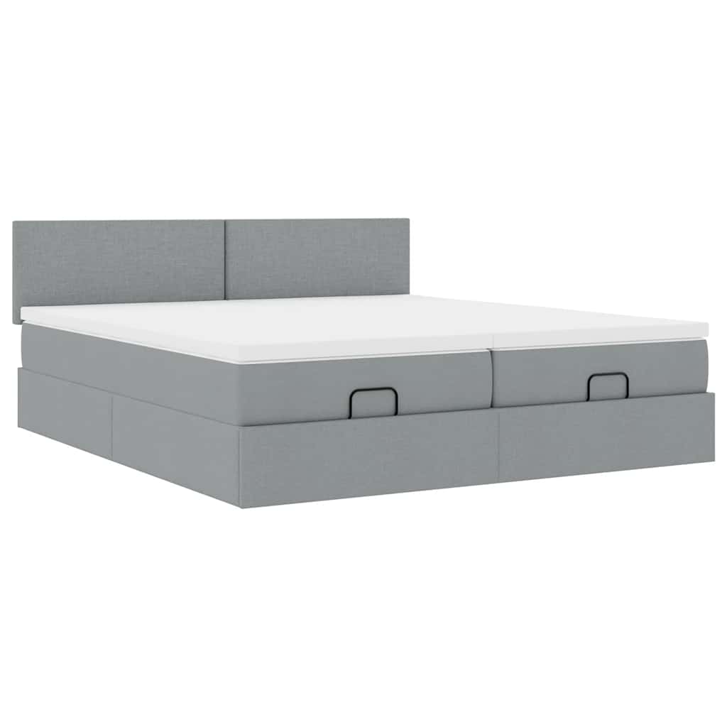 Ottoman-Bett mit Matratzen & LEDs Hellgrau 160x200 cm Stoff