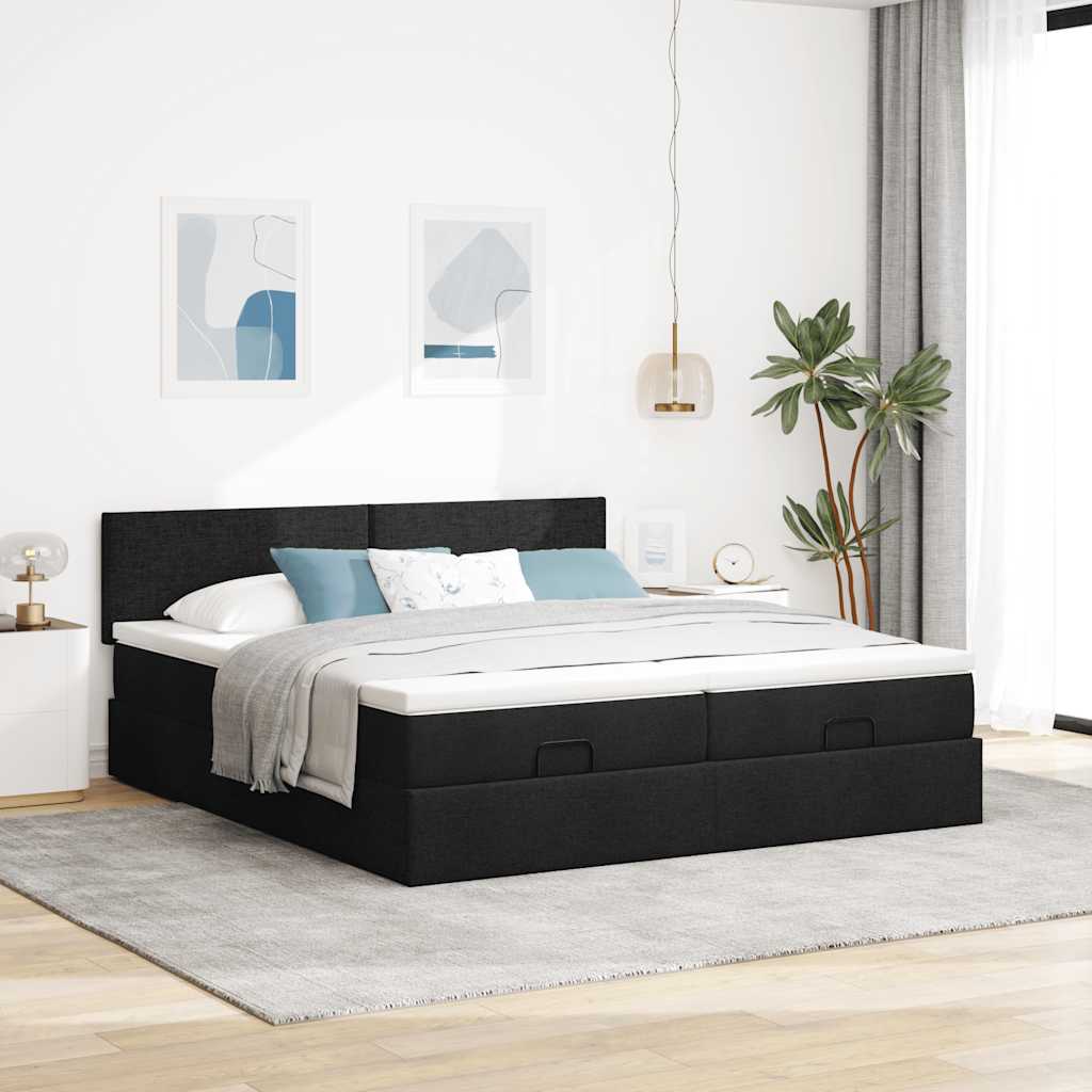 Ottoman-Bett mit Matratzen & LEDs Schwarz 160x200 cm Stoff
