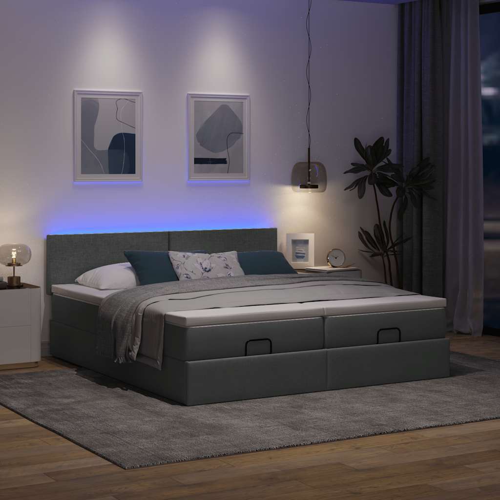 Ottoman-Bett mit Matratzen & LEDs Dunkelgrau 180x200 cm Stoff