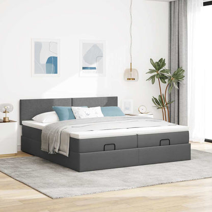 Ottoman-Bett mit Matratzen & LEDs Dunkelgrau 180x200 cm Stoff