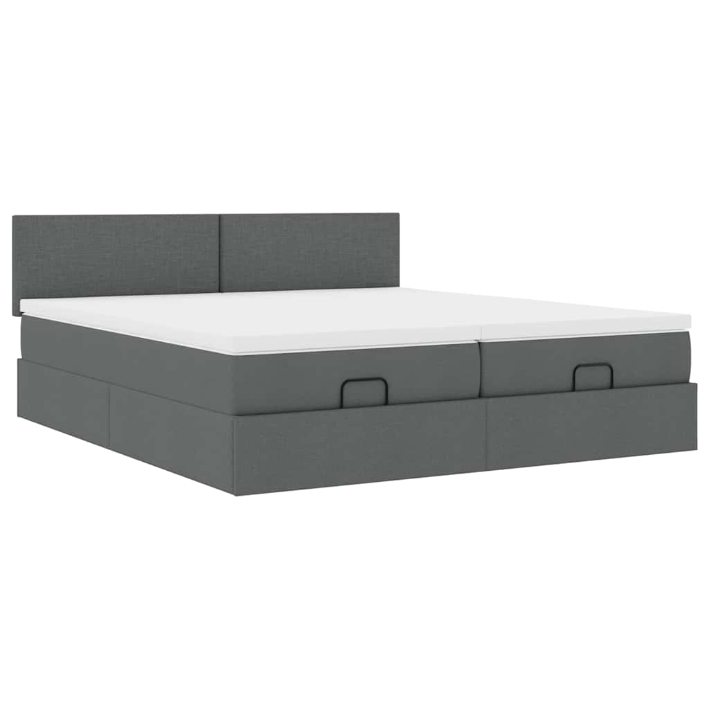 Ottoman-Bett mit Matratzen & LEDs Dunkelgrau 180x200 cm Stoff